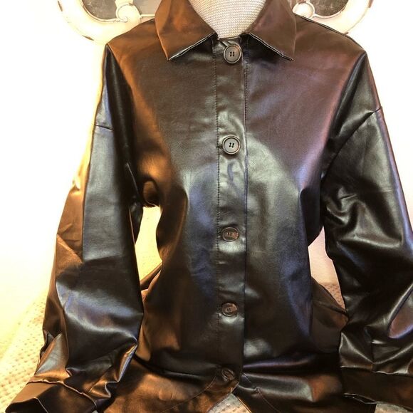 SHEIN💫faux leather 💫 bottom down shirt - Picture 1 of 14